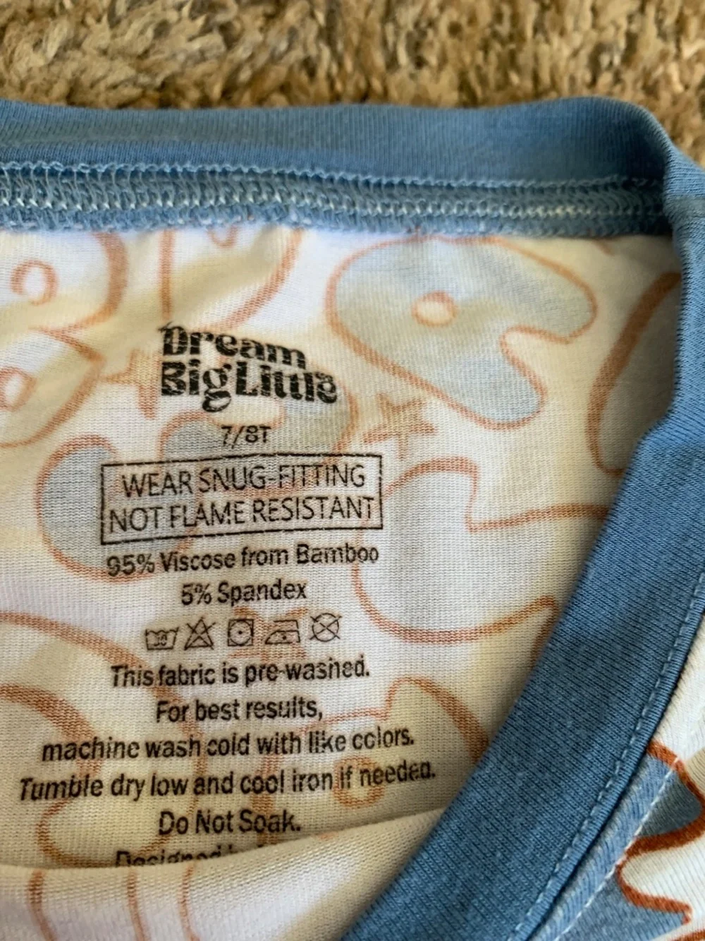 Dream Big Little Bamboo Pajamas Set 7/8 Letters Numbers Comfort Pjs